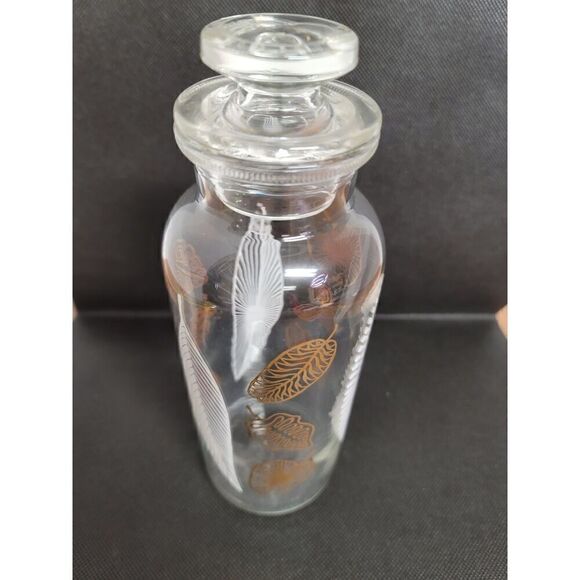 Mid Century Gold Gilded Leaf & White Mod Fern Design Apothecary canister - Picture 6 of 9